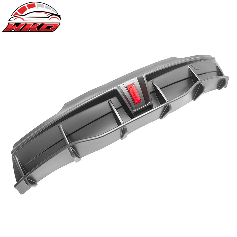 Fits 20-25 Tesla Model Y IKON Matte Black Rear LED Diffuser Lip W/ Corner Aprons