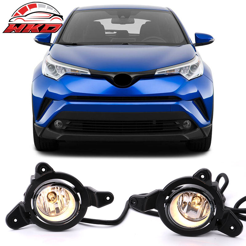 Fits 17-19 Toyota C-HR OE Style Foglights Kit ABS Black Housing Clear Lens