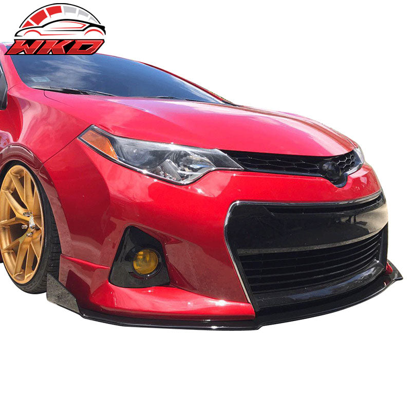 Fits 14-16 Toyota Corolla S Coated Textured Matte Black Front Lip & Splitter Rod