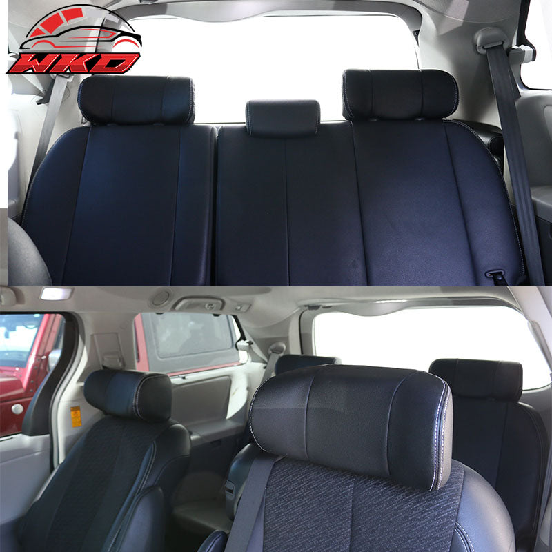 Fits 2011-2017 Toyota Sienna Black Faux Leather Front + Middle + Rear Headrests