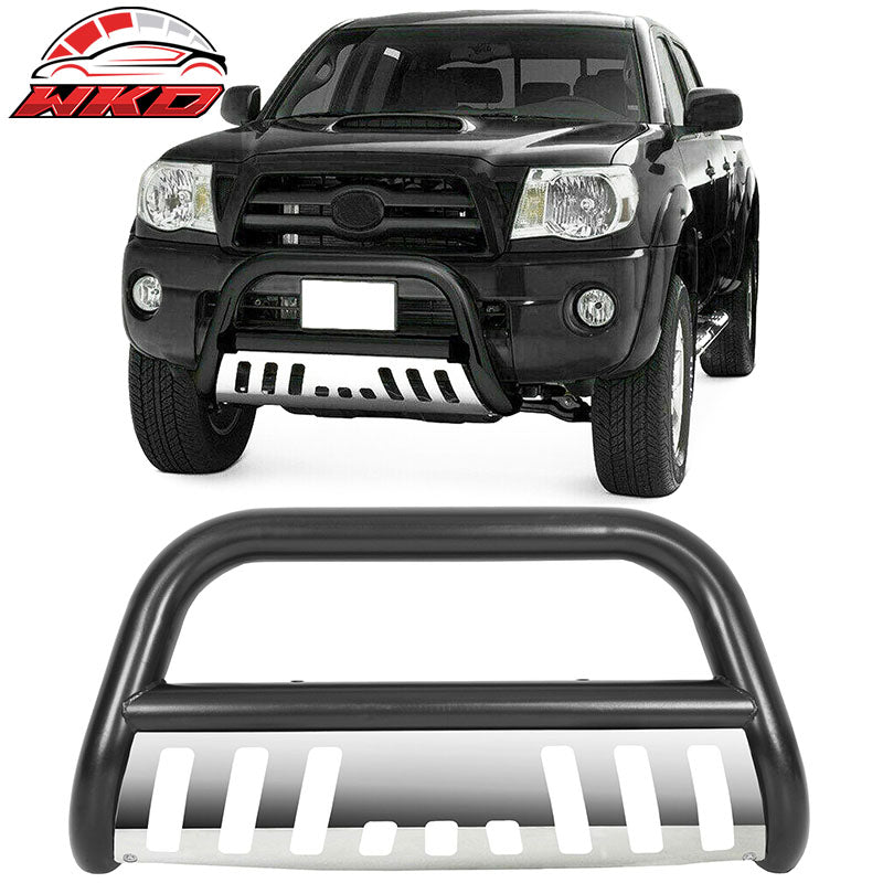 Fits 05-15 Toyota Tacoma Black &Silver Bull Bar Brush Push Bumper Grille