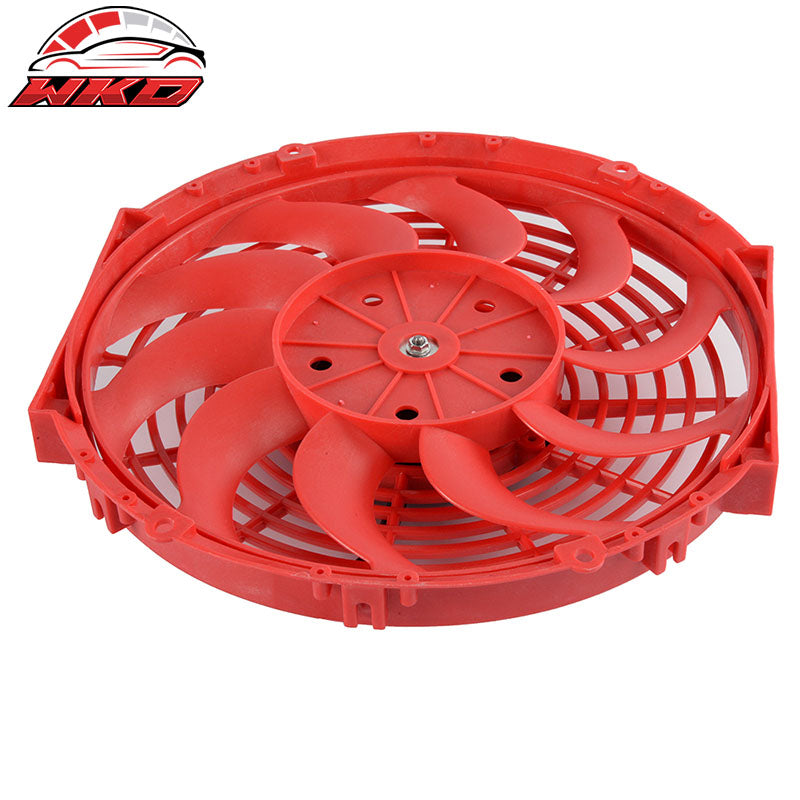 Universal 12 in Pull Push Electric Radiator Engine Cooling Fan W/ Mount Kit Red