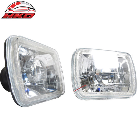 Wholesale 7x6 In Blue Halo H4 Bulb Sealed Beam Square Projector Headlight Headlamp Set - Wikond Auto