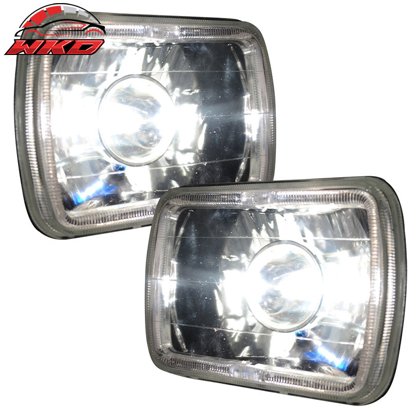 Universal 7x6 Square Projector White Halo Front Headlight Driving Lamp H4 Bulb