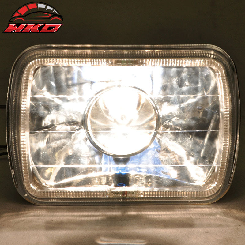 7X6 H4 White Halo Projector Headlight H6014 H6052 H6054 Clear Housing