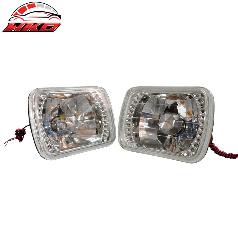 Wholesale 7X6 Sealed Beam LED Headlights With H4 Bulbs H6052 Chrome Housing Diamond Cut