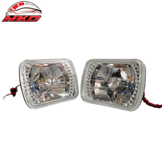 Wholesale 7X6 Sealed Beam LED Headlights With H4 Bulbs H6052 Chrome Housing Diamond Cut - Wikond Auto