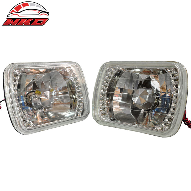 7X6 Sealed Beam LED Headlights With H4 Bulbs H6052 Chrome Housing Diamond Cut