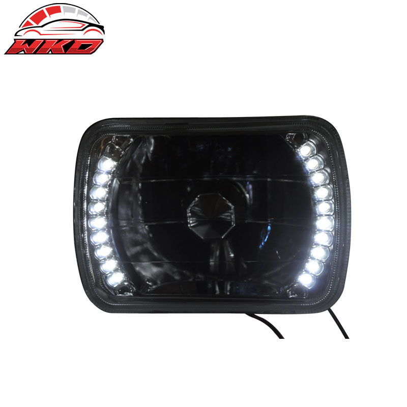 7X6 Sealed Beam LED Headlights With H4 Bulbs H6052 Chrome Housing Diamond Cut