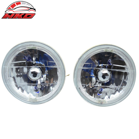Wholesale 7 Inch Round Chrome Clear Housing White Halo Headlights & H4 Lamp 2PCS - Wikond Auto