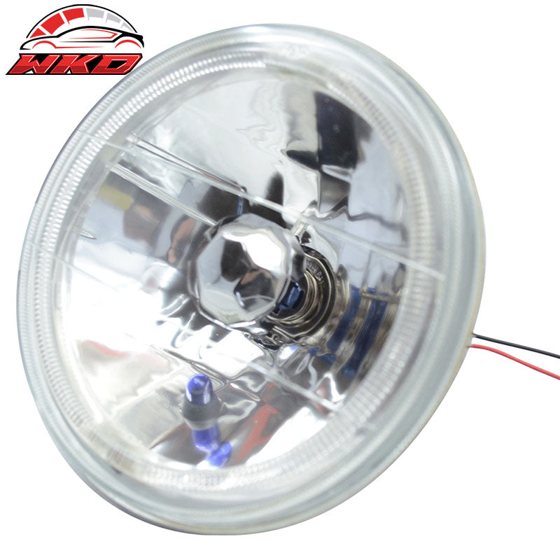 Fits 7 Inch Round Chrome Clear Housing White Halo Headlights & H4 Lamp 2PCS