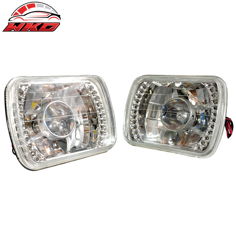 Wholesale 7" X 6" H4 Bulbs Crystal Clear LED Projector Headlights Headlamps Pair
