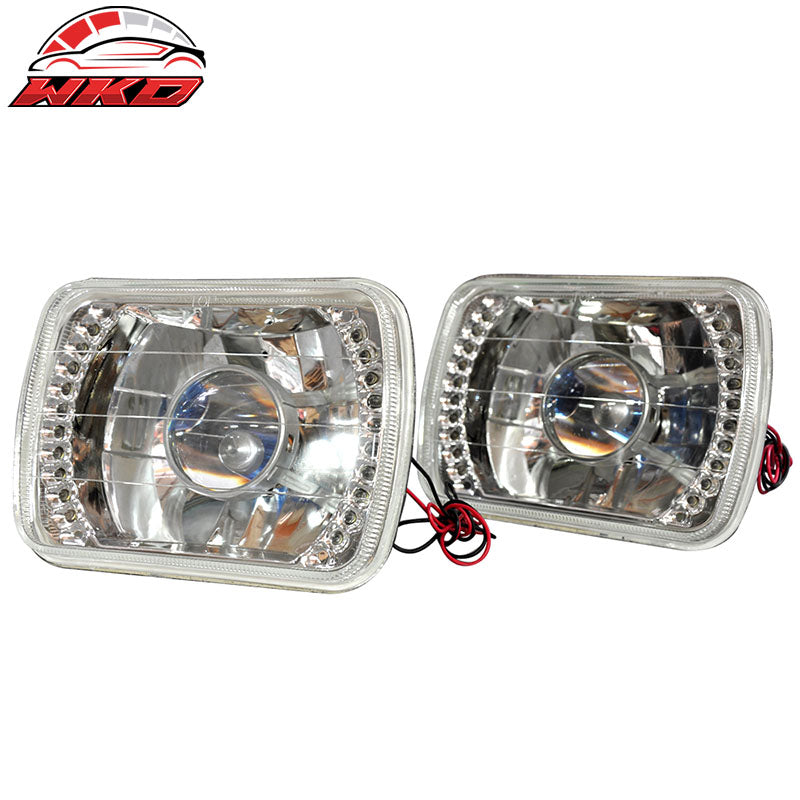 Fits 7" X 6" H4 Bulbs Crystal Clear LED Projector Headlights Headlamps Pair