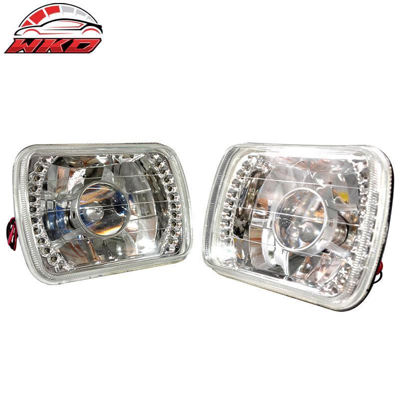 Fits 7" X 6" H4 Bulbs Crystal Clear LED Projector Headlights Headlamps Pair