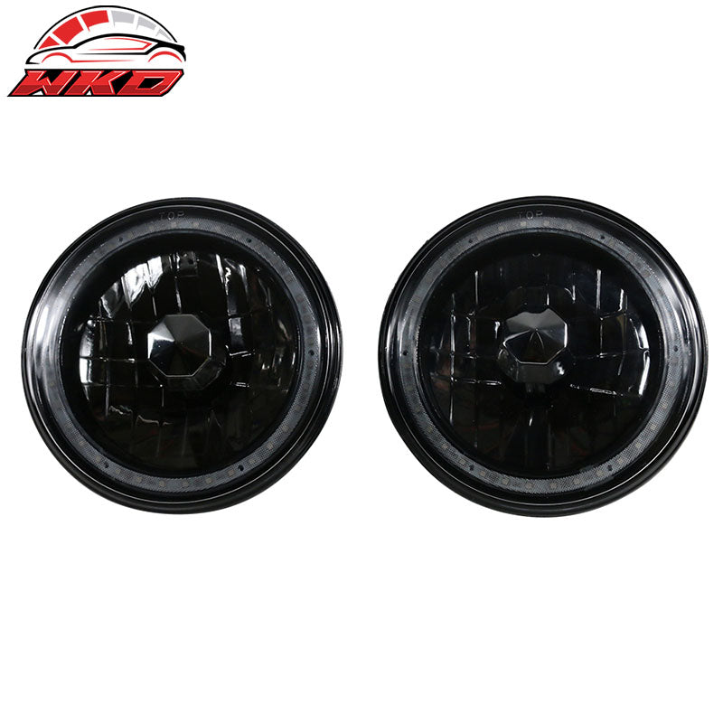 Wholesale Universal 2PCS 7" Round Headlights Chrome Half White Black W/RGB Halo Head Lamps