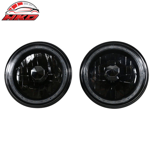 Wholesale Universal 2PCS 7" Round Headlights Chrome Half White Black W/RGB Halo Head Lamps - Wikond Auto