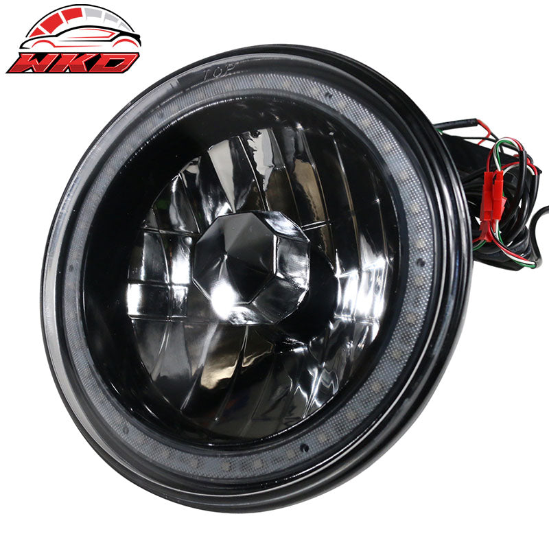 Universal 2PCS 7" Round Headlights Chrome Half White Black W/RGB Halo Head Lamps