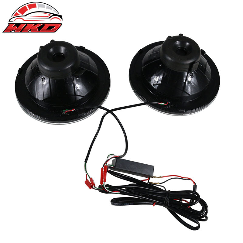 Universal 2PCS 7" Round Headlights Chrome Half White Black W/RGB Halo Head Lamps