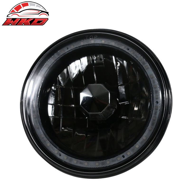 Universal 2PCS 7" Round Headlights Chrome Half White Black W/RGB Halo Head Lamps