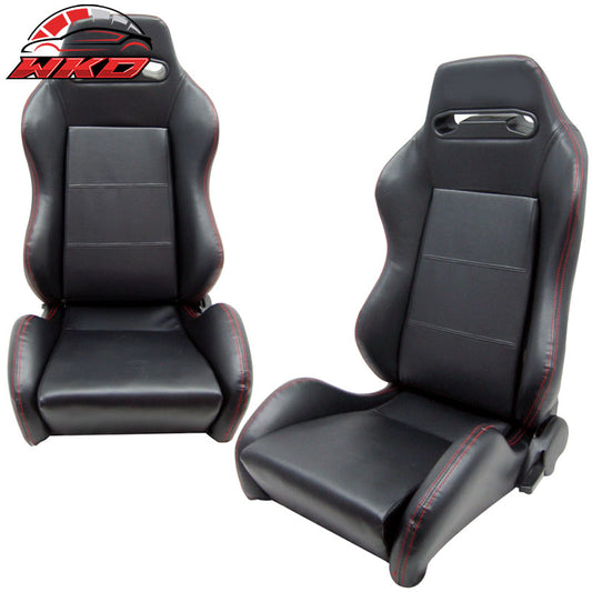Wholesale Recardo Style PVC Black Racing Seats Style (Pair) Red Stitch - Wikond Auto