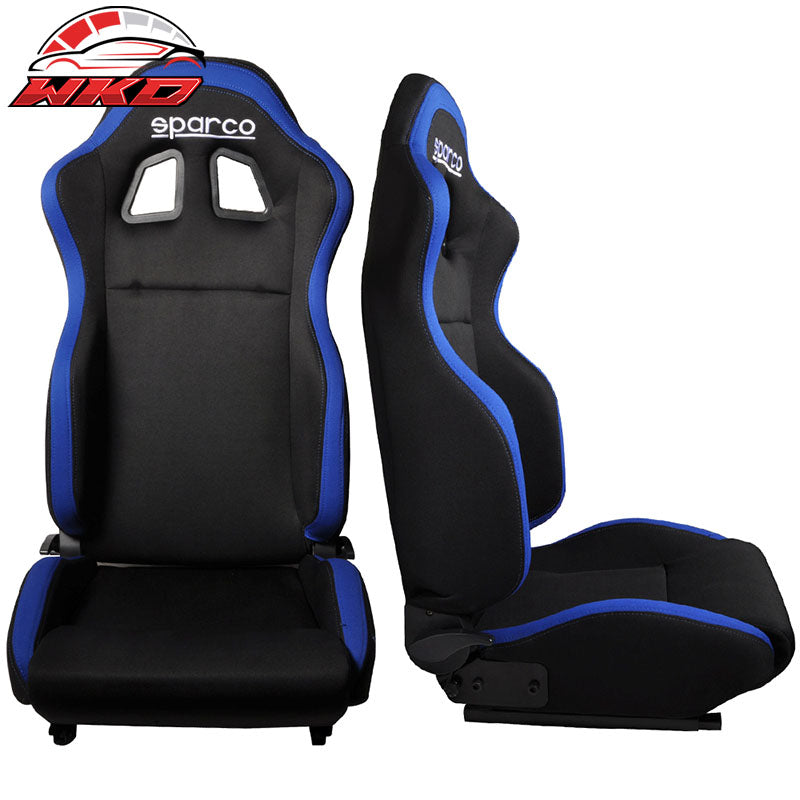 Universal Black Cloth Full Reclinable Racing Seats One Pair + Adjustable Slider