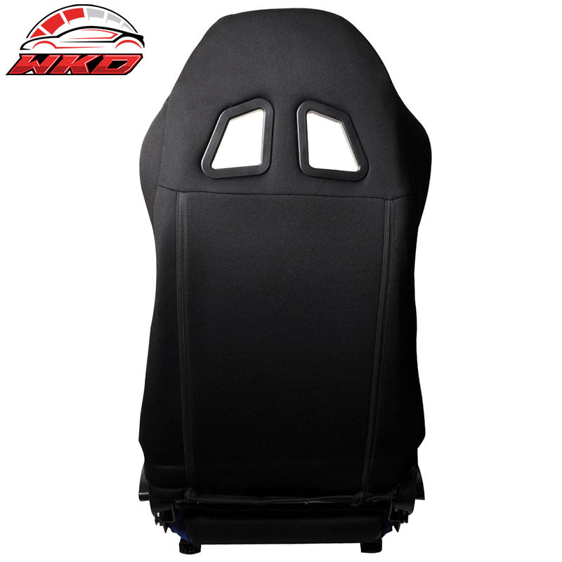 Universal Black Cloth Full Reclinable Racing Seats One Pair + Adjustable Slider