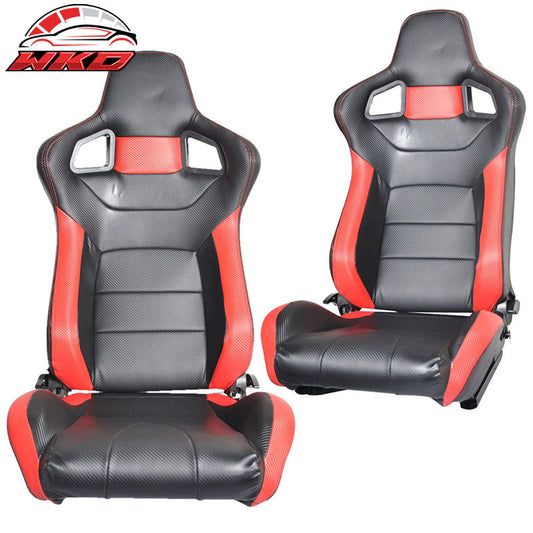 Wholesale Pair Of JDM Sport Racing Seats Carbon Fiber Print PVC Leather BLK Red