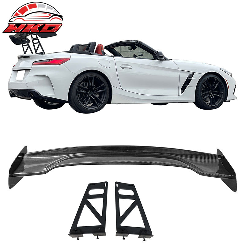 Universal 57" JDM Racing GT RS Carbon Fiber Trunk Spoiler V2 Side Plates V6 Legs