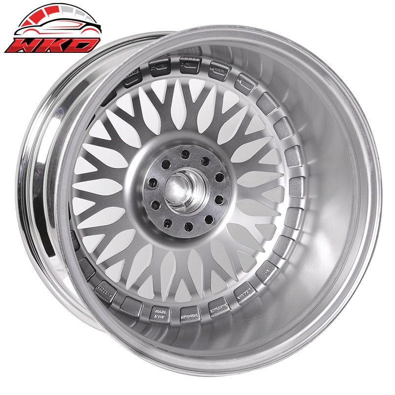 (4) 19X9.5 +40 5X114.3 / 5X120 Step Lip Deep Dish Mesh Wheels Rim Kit Chrome