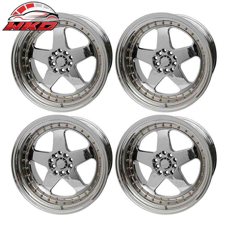 (4) 18X9.0 +30 5X100 / 5X114.3 Step Lip 5 Spoke Wheels Rim Replacement - Chrome