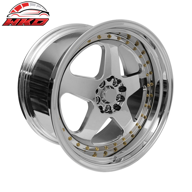 (4) 18X9.0 +30 5X100 / 5X114.3 Step Lip 5 Spoke Wheels Rim Replacement - Chrome