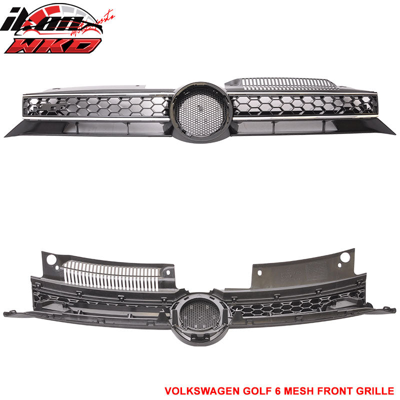 Fit 10-14 Volkswegen Golf MK6 GTI Jetta Front Upper + Lower Grille W/Chrome Trim