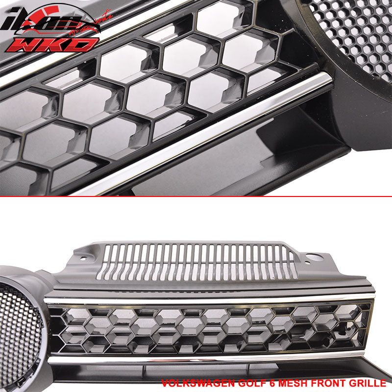 Fit 10-14 Volkswegen Golf MK6 GTI Jetta Front Upper + Lower Grille W/Chrome Trim