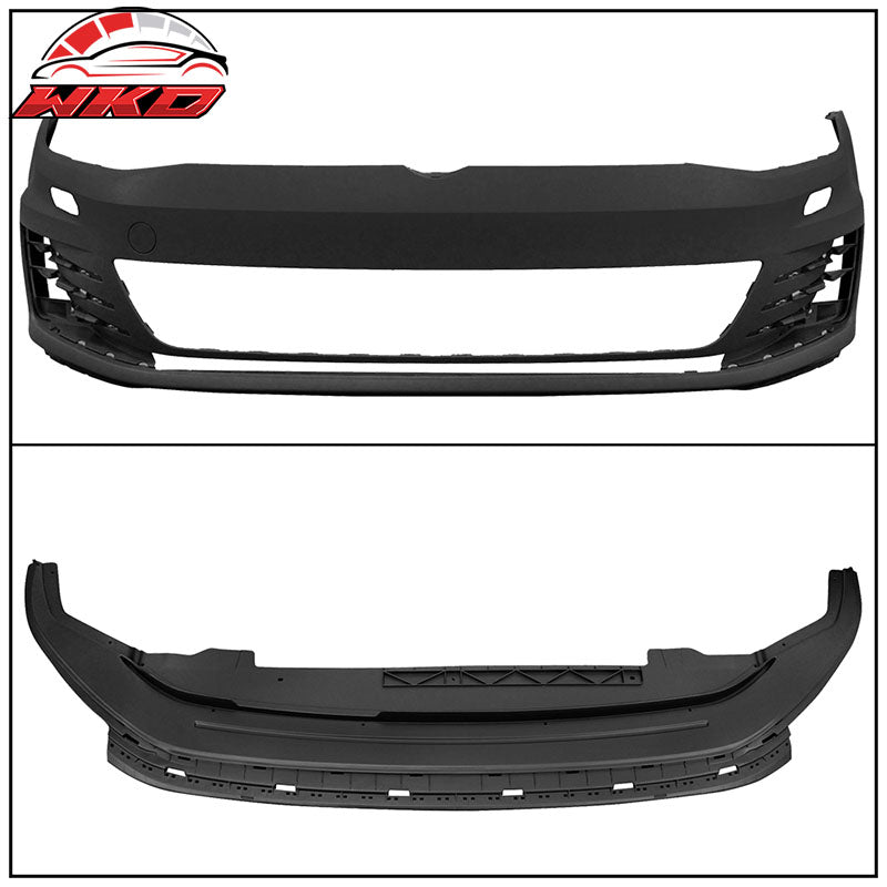Fits 15-17 Golf 7 MK7 GTI Type Front Bumper Cover + High Bar Black Chrome Grille
