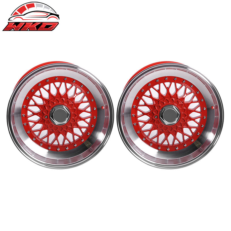 Wholesale (2) 17X10 +30 5X100 / 5X114.3 Step Lip Deep Dish Mesh Wheels Rims Kit - Red