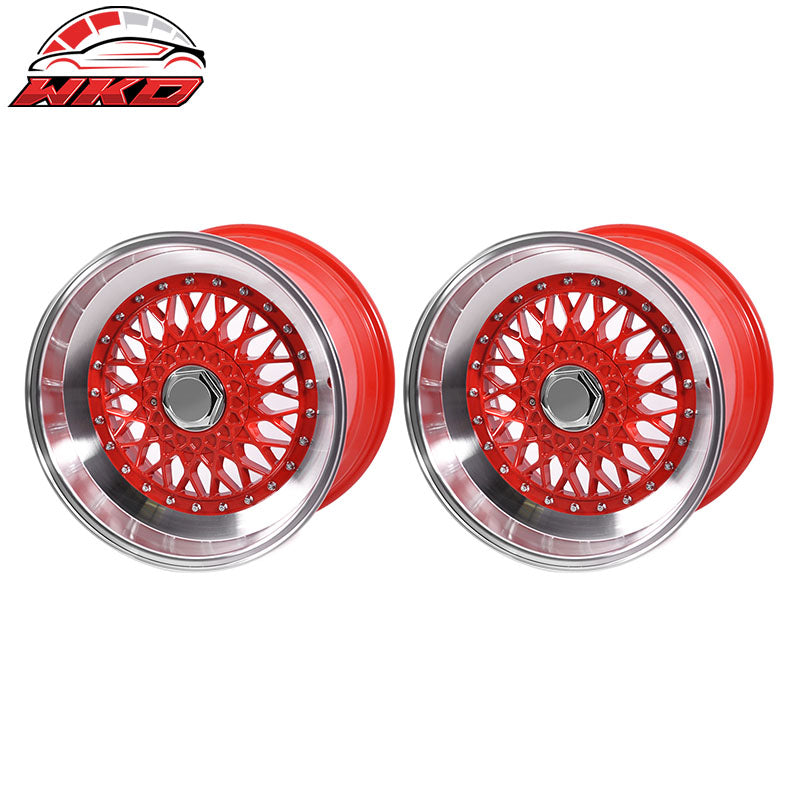 (2) 17X10 +30 5X100 / 5X114.3 Step Lip Deep Dish Mesh Wheels Rims Kit - Red