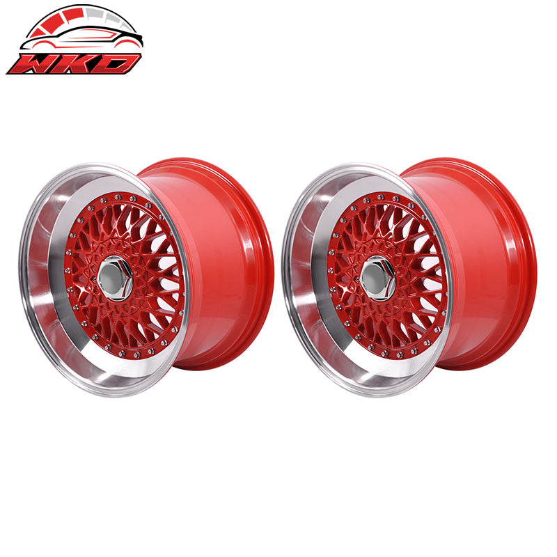(2) 17X10 +30 5X100 / 5X114.3 Step Lip Deep Dish Mesh Wheels Rims Kit - Red