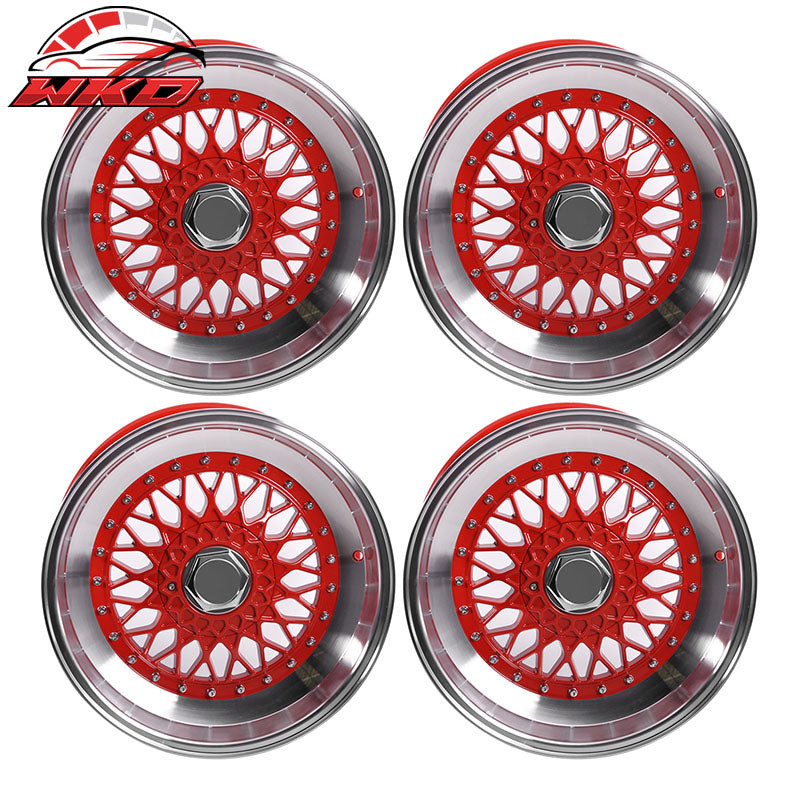 Wholesale (4) 17X10 +30 5X100 / 5X114.3 Step Lip Deep Dish Mesh Wheels Rim Kit Red