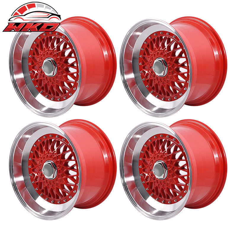 (4) 17X10 +30 5X100 / 5X114.3 Step Lip Deep Dish Mesh Wheels Rim Kit Red