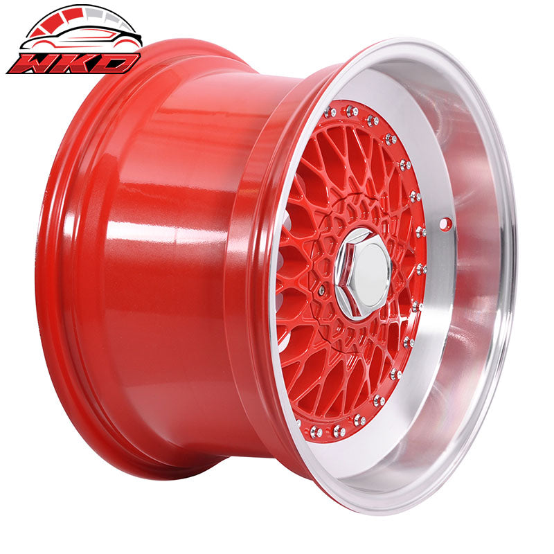 (4) 17X10 +30 5X100 / 5X114.3 Step Lip Deep Dish Mesh Wheels Rim Kit Red